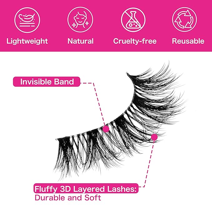VEYESBEAUTY False Eyelashes Wispy Lashes Lightweight Natural Look Fluffy 3D Layered Volume Faux Mink Thin & Invisible Band BoldBloom Lashes, Comfortable and Reusable, 5 Pairs