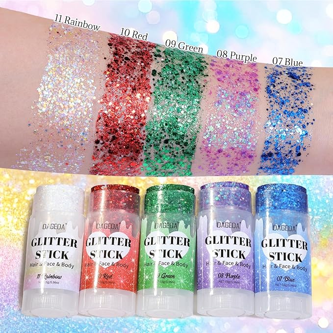 DAGEDA Red Body Glitter Stick,Sparkly Face Glitter Makeup,Holographic Hair Glitters Mermaid Makeup Rave Outfits for Women, Shimmer Face Paint Stick Singer Concert Accessories