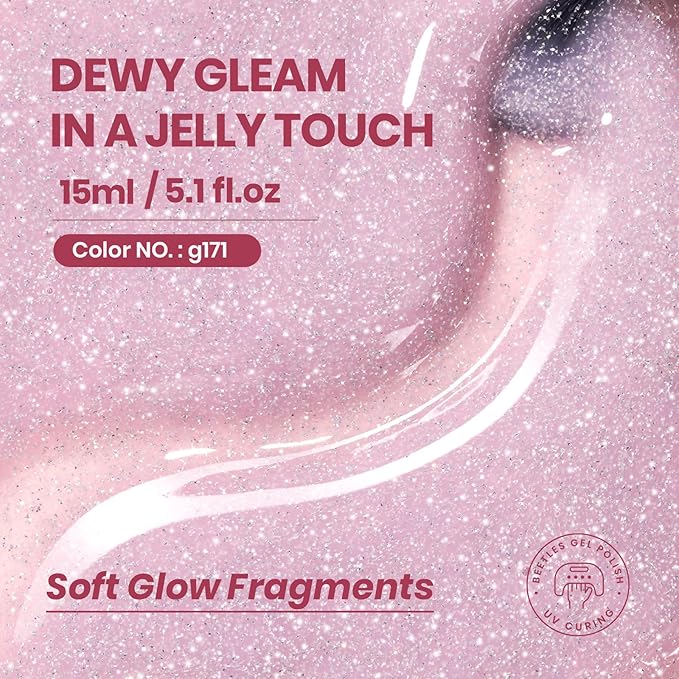 Beetles Glitter Pink Gel Nail Polish - 15ML Soft Glow Fragments Pink Nude Natural Glitter Gel Polish Soak Off UV French Nail Art Salon DIY Manicure Colorful Bottle Gift for Women