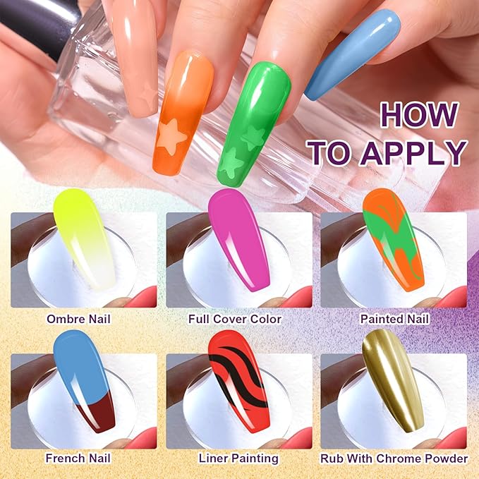 Gradient Painting Gel, 9 Colors Ombre Gel Bright Rainbow Summer Blue Red Pink Sponging for Neon Effect Pigment Pat Nails Aura Nails French Manicure Soak Off UV Fluorescent