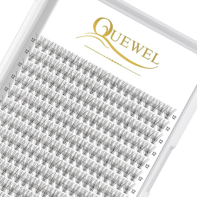 QUEWEL Cluster Lashes 240Pcs Individual Lashes 10D 0.10D Curl 12mm Knot-Free Lash Extensions Clusters Lashes Soft&Natural False Eyelashes Individual DIY Eyelash Extension at Home(10D 0.10D 12)