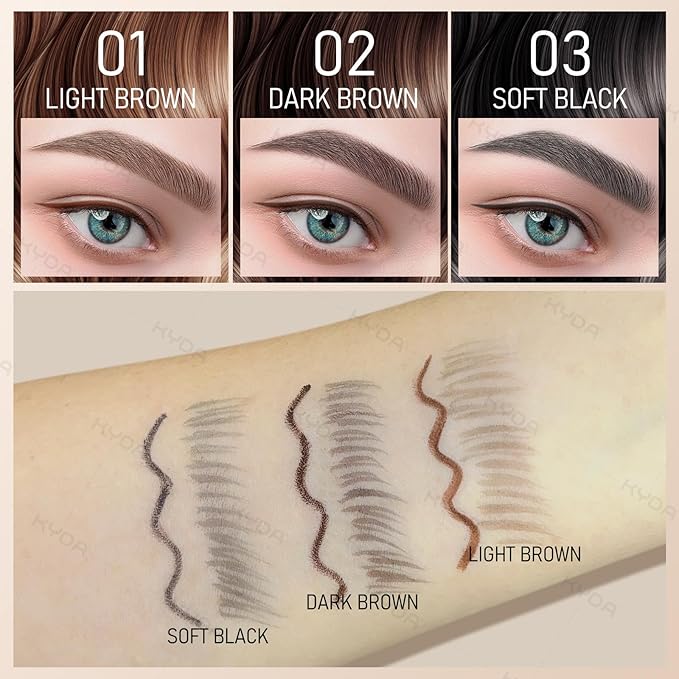 KYDA Microblading Eyebrow Pen, Dual-Ended Eyebrow Pencil with 2-Fork-Tip & Gel Eyeliner for Women, Eye Brow Pen with Gel Eyeliner, Microblading Eye Brow Pencil with Hair Like Strokes, Black