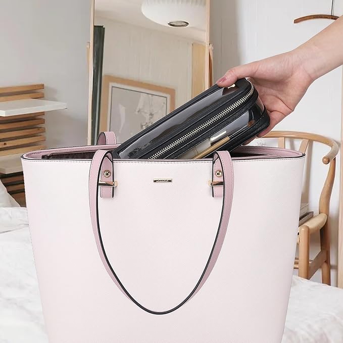 Pinkmik Makeup Brush Case Clear Travel Cosmetic & Toiletry Bag Slim Makeup Bag with Zipper Small Purse Organizer Car Essential Bag for Women (Black, SLIM-1)