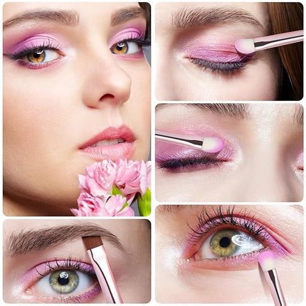 Eye Makeup Brush Set, 6 Pcs Professional Blending Eyeshadow Makeup Brushes for Concealer Eyebrows Eyeliner, Soft Hairs & Wood Handle (black and rose gold)…