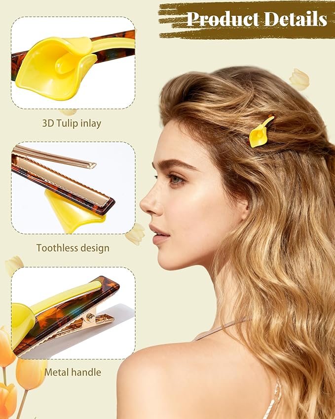 ACECHA Tulip Flower Acrylic Hair Clip Set, 6 Piece Large Claw Clips & No Crease Hair Clips for Thin and Thick，Non-Slip Hair Grip Hairclips for Makeup, Salon, Strong Hold Jaw Clamps (Black & Coffee)