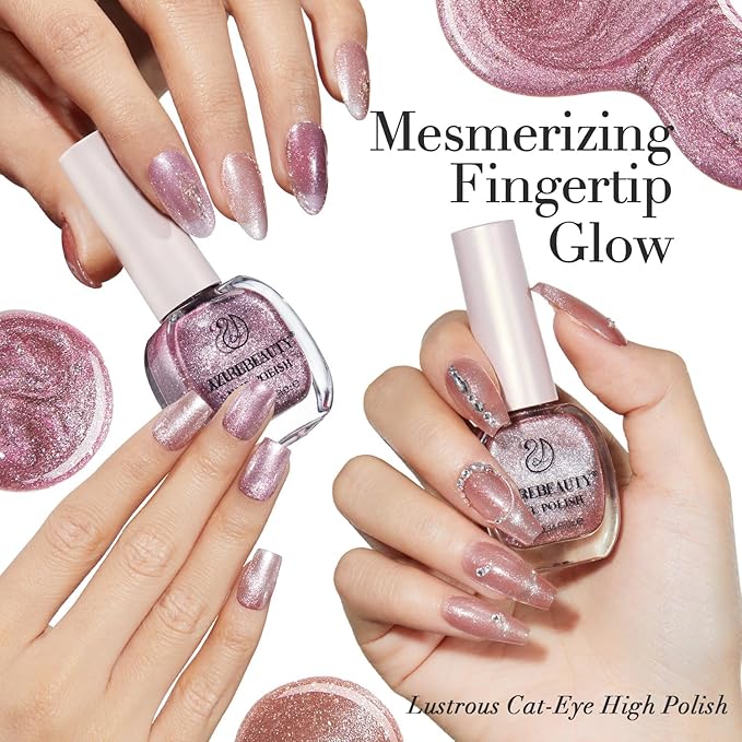 AZUREBEAUTY Cat Eye Nail Polish Set Quick Dry Nude Purple Glitter 2 Colors Nail Lacquer Natural Shine DIY Salon Home Women Gifts 2Pcs 0.34oz