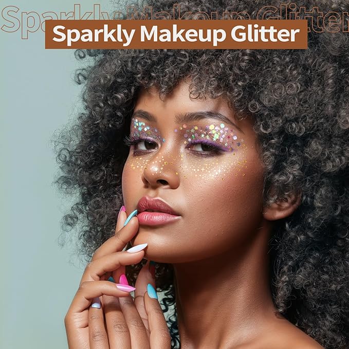 FANDAMEI 6 Colors Face Glitter Gel+ 4PCS Glitter Freckles. Body Hair Face Speckles, Makeup Patches.