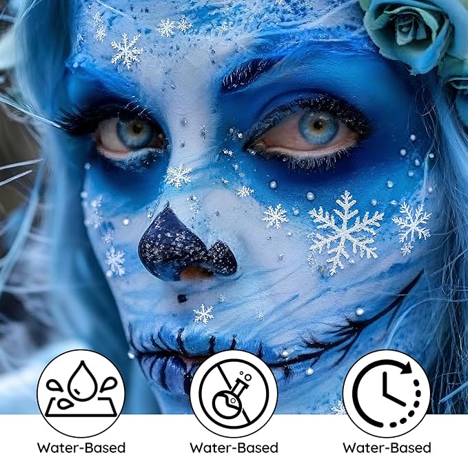 White and Blue Face Paint - Water-Based Non-Toxic Face Body Paint Kit for Smurf Mystique Character, Highly Pigmented Washable Painting for Halloween Cosplay SFX Makeup，Costume Parties