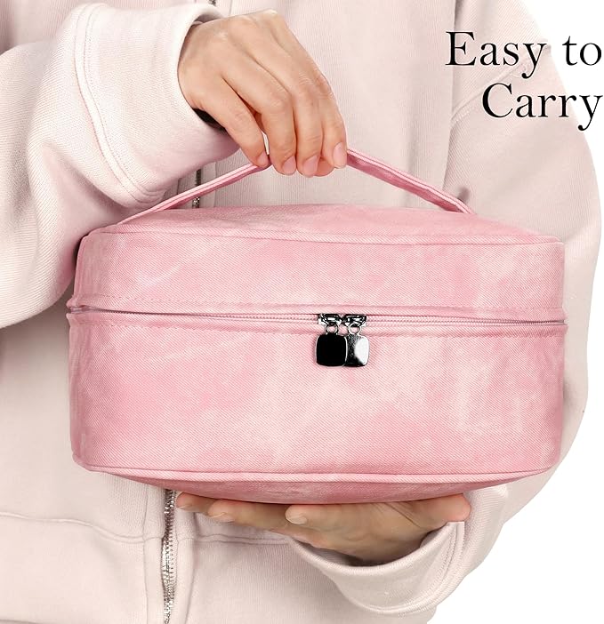 Makeup Bag, Portable Cosmetic Bag, Large Capacity Travel Makeup Case Organizer,Stylish Denim-Look Toiletry Bag for Women Girls With Handle and Removable Pouch