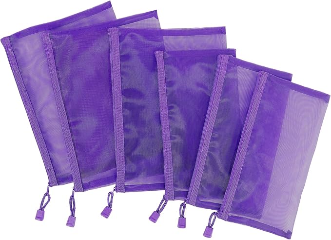 12 Pieces Zipper Nylon Mesh Pouch, Mesh Cosmetic Bags Makeup Bags Pencil Case, Multipurpose Travel Bags for Cosmetic School Office Supplies and Travel Accessories (Purple, A5+B6)