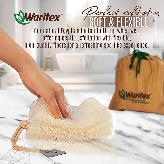Premium Natural Egyptian Loofah Sponges, Made from 100% Natural Organic Material, Gentle Skin Exfoliation, and Full-Body Spa Experience – Eco-Friendly Loofah 2 Count (1 Pack)