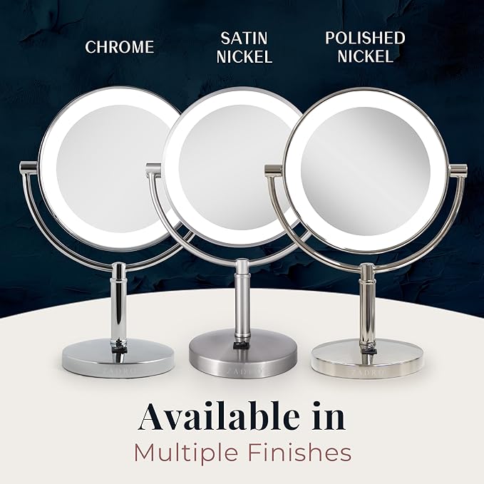 Zadro Laguna 11" LED Lighted Makeup Mirror with Magnification (Large | 15" x 11" | 5X/1X, Polished Nickel)