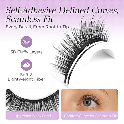 BEYELIAN Self Adhesive Eyelashes Reusable, Pre Glued Eyelashes No Glue Need Press on Lashes, Wispy Natural Look Faux Mink False Eyelashes 5 Pairs ZCV-188