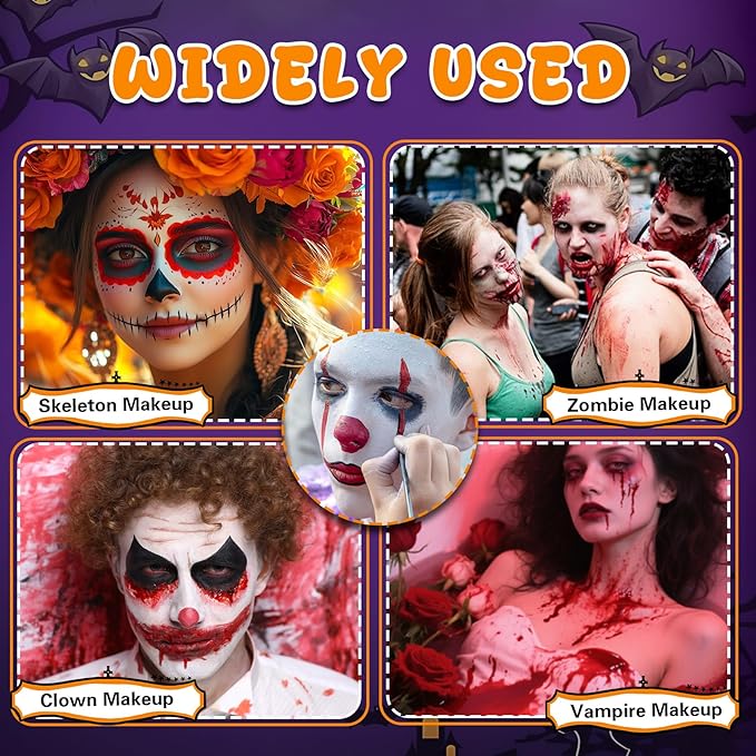 CAHIUYOA Halloween Special Effects SFX Zombie Vampire Makeup Kit,Black White Red Face body Paint with Fake Blood Spray & Gel,Scar Wax,Spatula,Brush Stipple Sponges for Halloween Cosplay Party(20PCS)