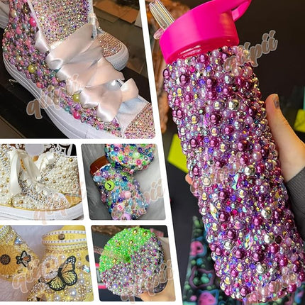 qiipii 2 Styles Solid Green+ Light Green AB Flatback Pearls for Bedazzling Crafting 3mm-10mm Half Round Pearls Beads Gems Bedazzler Kit for Nails Face Eyes Makeup Tumblers Bottles Crafts Shoes﻿ Beauty