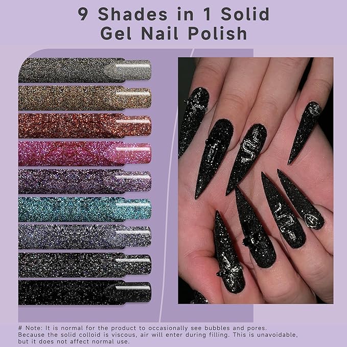 Solid Gel Nail Polish Set, Starlight 9 Colors Gel Polish Manicure Palette Set Glitter Tiny Solid Cream Nail Gel Polish for Salon DIY with Pro Nail Brush