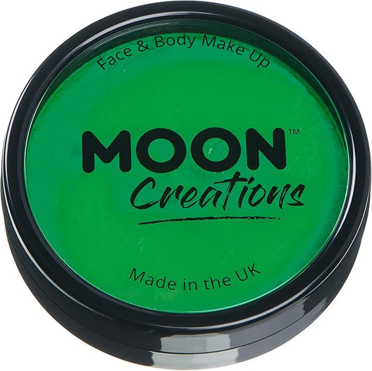 Pro Face & Body Paint Cake Pots Bright Green - Professional Water Based Face Paint Makeup for Adults, Kids - 1.26oz