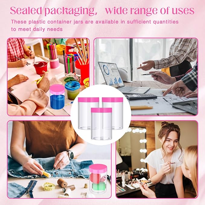 Patelai 4 Pieces Round Wide-mouth Leak Proof Plastic Container Jars with Lids for Travel Storage Makeup Beauty Products Face Creams Oils Salves Ointments DIY Making(10 Ounce,Pink)
