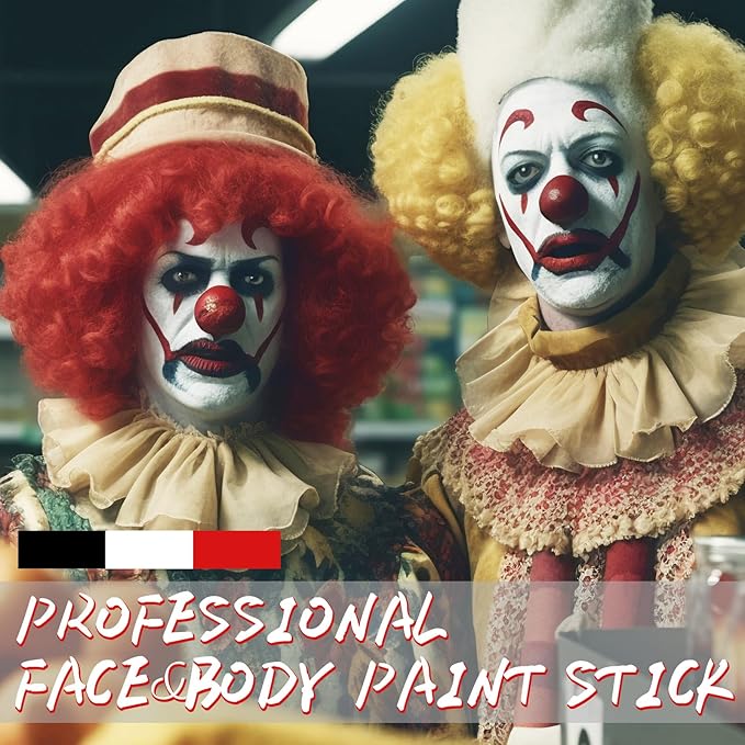 Black & Red & White Face Body Paint Stick, White Foundation Makeup, Football Baseball Eye Black Stick, Professional Halloween Face Makeup Kit for Zombie Clown Vampire Skeleton Joker Costume