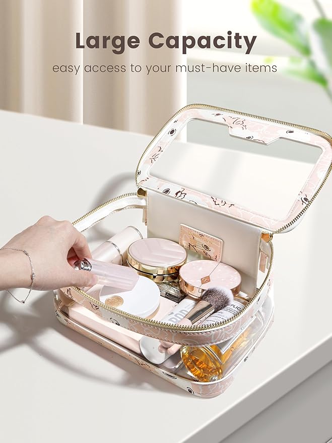ROWNYEON Clear Makeup Case Toiletry Bag Multipurpose Travel Makeup Train Case Portable Cosmetic Organizer Transparent Storage Bag