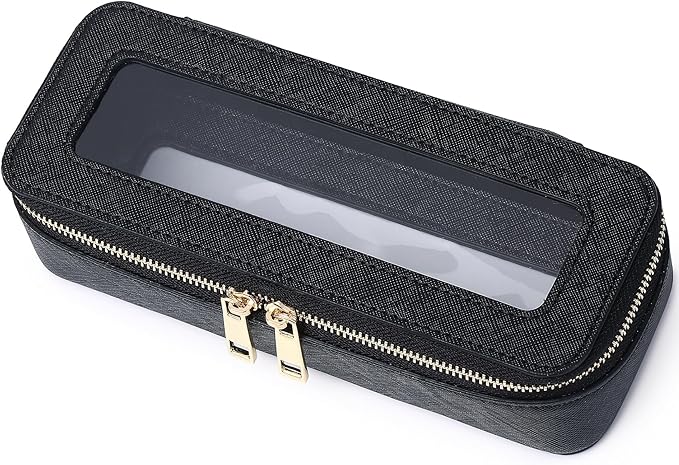 Pinkmik Makeup Brush Case Clear Travel Cosmetic & Toiletry Bag Small Makeup Bag with Zipper Purse Organizer Car Essential Bag for Women (Black, SLIM)