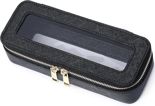 Pinkmik Makeup Brush Case Clear Travel Cosmetic & Toiletry Bag Small Makeup Bag with Zipper Purse Organizer Car Essential Bag for Women (Black, SLIM)
