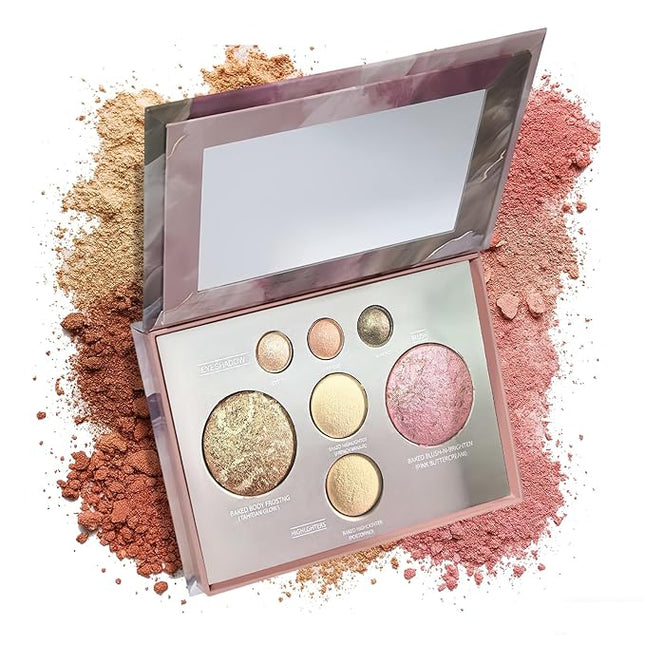 K'APEINE All in One Baked Makeup Palette, Dark Brown Eyeshadow, Blush Highlighter & Bronzer Face Kit Neutral Baked Powder Palette Hign Pigment Full Face Makeup Set Women (7colors)