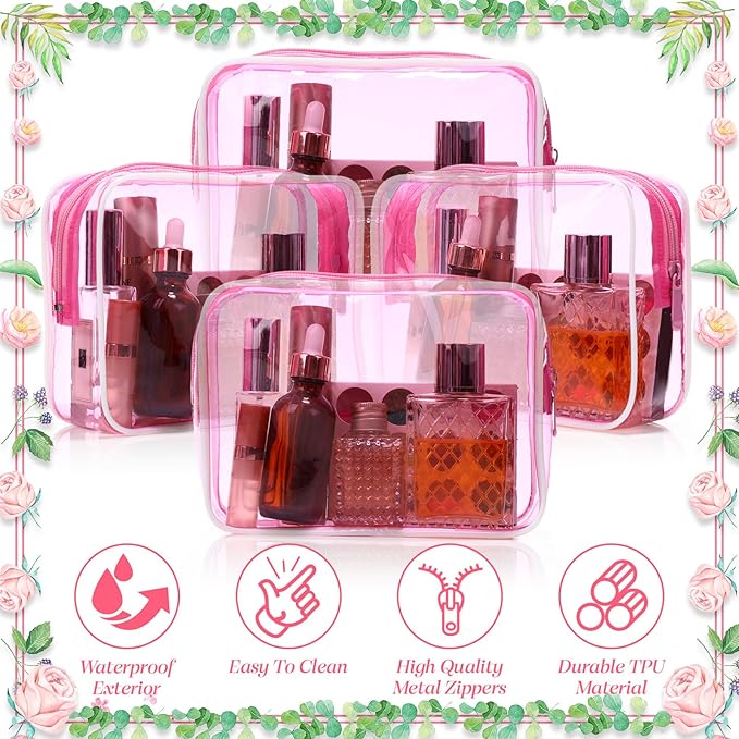 Weewooday 12 Pieces Clear Makeup Bags Cosmetic Storage Bags PVC Zipper Pouches Travel Waterproof Makeup Plastic Case for Women Organizing Toiletries Traveling Bathroom(Medium,Hot Pink)