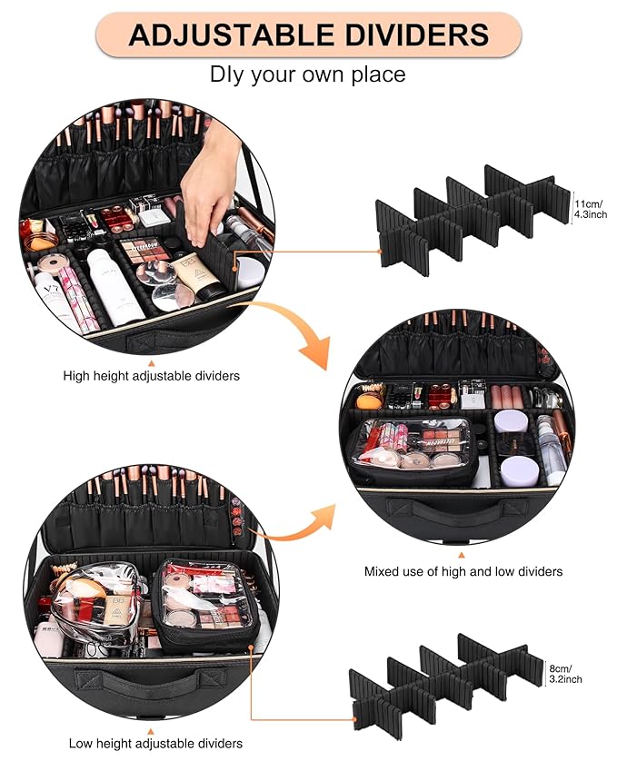 Relavel Makeup Bag, Extra Large Makeup Case, Cosmetic Storage Organizer Box Brush Holder with 4 Clear Set Bags and Adjustable Dividers and Shoulder Strap for Professional Make Up Artists