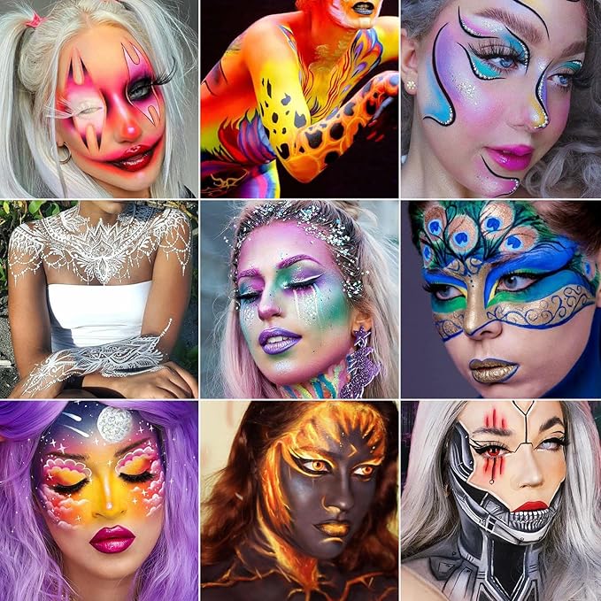 Black Red Face Body Paint Makeup Foundation 30 g, Water Activated Cream to Powder Face Body Paint Makeup for Halloween Costume Cosplay Theater Stage Dress-Up Makeup, Matte Finish, Non Toxic