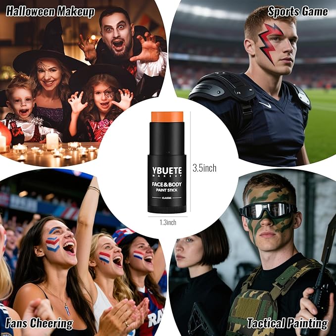 Orange Oil Based Face Body Paint Stick, Non-toxic Full-coverage Face Painting for Cosplay Costumes Halloween Tiger Pumpkin Cheetah Joker Makeup, Waterproof Cream Orange Body Paint for Adults