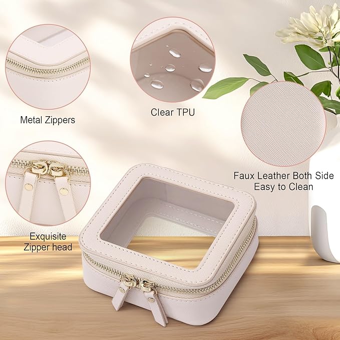Pinkmik Clear Makeup Bag Waterproof Travel Case for Cosmetics and Toiletries Women's Purse Organizer and Clear Car Bag with Zipper (Beige, M+MINI)