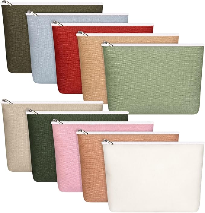 Reginary 10 Pcs Canvas Makeup Bags Bulk for Women Blank DIY Pencil Pouch Travel Toiletry Cosmetics Bags Gift for Christmas Breast Cancer Awareness Thanksgiving Wedding Nurses Teacher(Macaron Color)