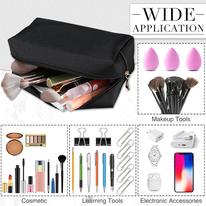 Sanwuta 9 Pcs Makeup Bags Bulk PU Double Zippers Cosmetic Bag Makeup Toiletry Pouch Portable Travel Organizers Case for Women Bachelorette Party End of The Year Bridesmaid Gift(Black)