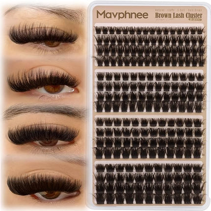 Brown Lash Clusters Kit Fluffy Thick Cluster Eyelash Extensions Kit Volume Dark Brown Eyelash Clusters CC-Curly Individual Lashes 130D 150D 180D 200D Cluster Lashes with Lash Bond and Seal, Tweezers