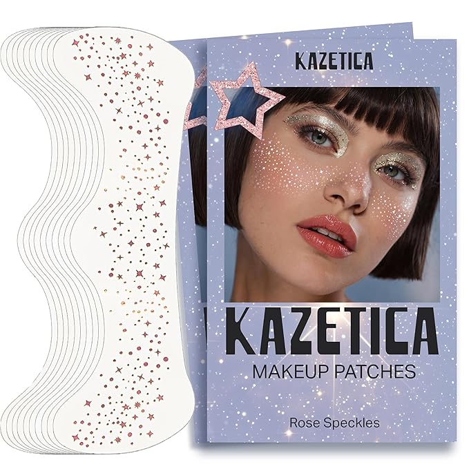 Glitter Freckles Face Tattoo, 10 Pcs Rose Gold Face Glitter Freckles for Women, Festival Outfits for Women Rave Accessories Fake Tattoos, Sparkle Makeup Patches, Waterproof Speckles Patches