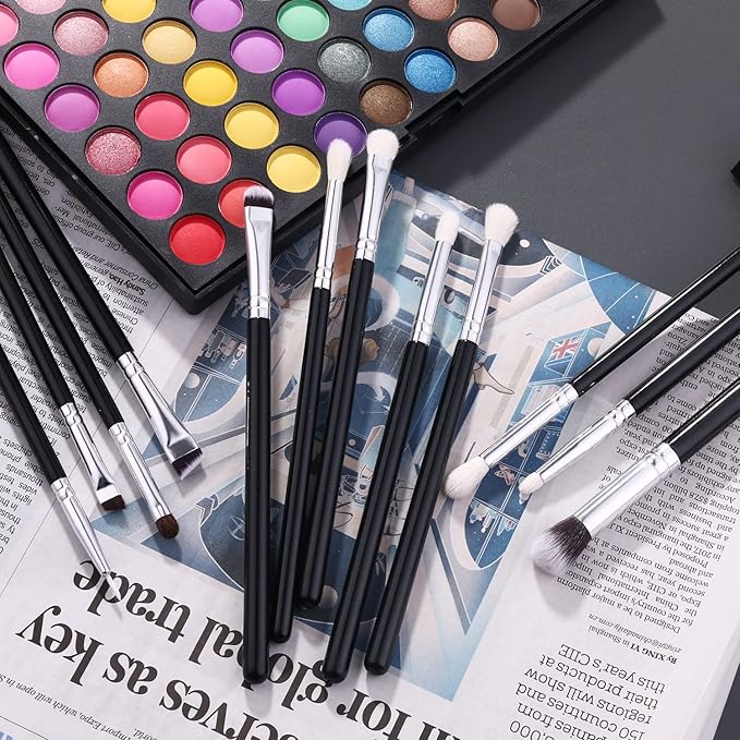 12pcs eye brush set, Eye Makeup Brush Set，Professional Blending Eyeshadow Makeup Brushes for Concealer Eyebrows Eyeliner, Soft Hairs & Wood Handle(LH08, Count, 12)