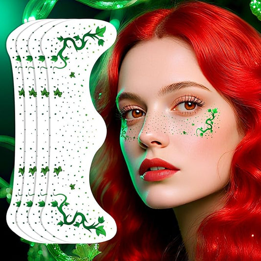 Ivy Freckles Face Tattoo - Enchanted Vine & Green Leaf Temporary Tattoos | Waterproof Face Gems for Halloween Ivy Costume, Botanical Makeup, Festival & Cosplay (8 Sheets)
