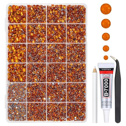 qiipii Orange Red Crystal Resin Rhinestones w B7000 Glue for Bedazzling Crafting 2mm-6mm Flatback Stones Diamonds Crystals Gems Bedazzler Kit for Nails Face Eyes Makeup Tumblers Bottles DIY Crafts