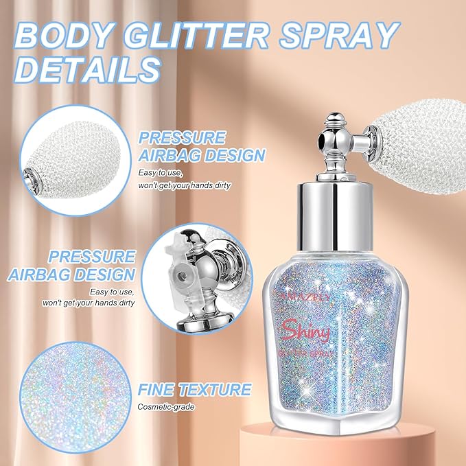 Hair and Body Glitter Spray, Shimmering Powder Sparkle Powder Makeup, Glitter Loose Sparkle Makeup for Body Highlighter,Festival Prom Rave Accessories (Glint-Rainbow)
