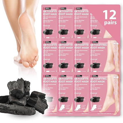 Innerest Original Derma Beauty Foot Mask 12 Pairs Detoxifying Charcoal Moisturizing Foot Mask Body Exfoliator Foot Masks Callus Remover Foot Bath Pedicure Supplies for Beauty & Personal Care