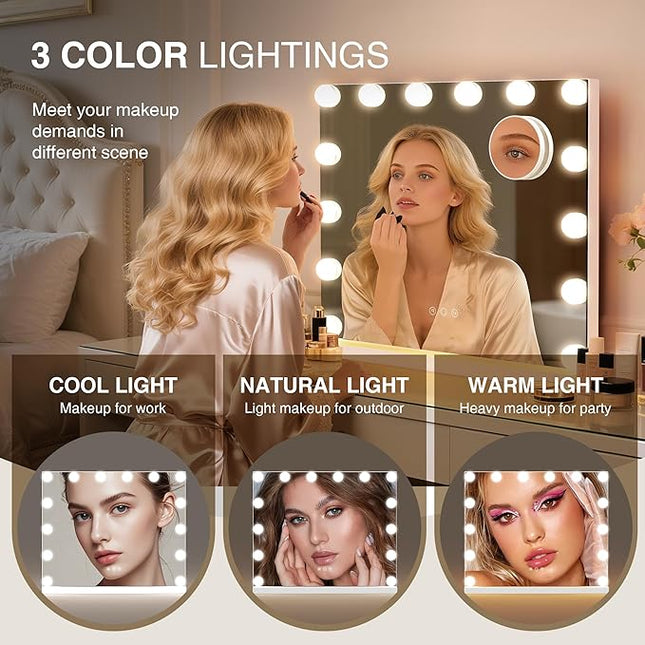 Hollywood Vanity Mirror with 14 LED Bulbs, Professional Lighted Makeup Mirror with Adjustable Brightness & 3 Color Temperatures, Light up Mirror for Bathroom, Dressing Room