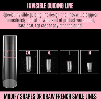 NOVO OVO XXL Sharp Square Natural (not Sculpted) Nail Tip, Extra Thick False Nails Press on, Full Cover Soft Gel Extension Fake Nail Acrylic kit with XL L M French Tip Auxiliary Line x 15 Size 180pcs
