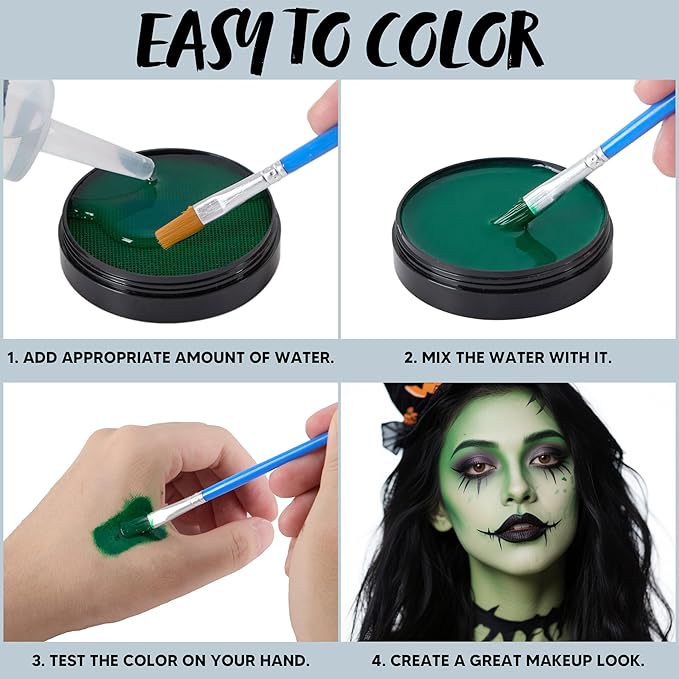Spooktacular Creations Halloween Makeup Face Body Paint Waterproof Foundation Cream Cake Tub, Halloween Party Cosplay Clown Sfx Costume and Dress Up Makeup for Adult(1 Oz, Green)