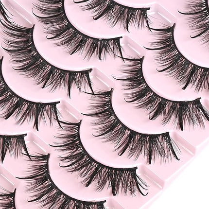 FARRED Wispy Lashes Hybrid Mink Eyelashes 14 Pairs Short Cat Eye Natural Fluffy False Eyelashes Faux Mink Strip Eye Lashes Pack for Daily Makeup (F17 | 8-16 mm)
