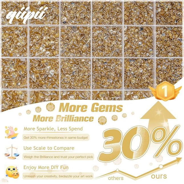 qiipii Champagne Golden Crystal Resin Rhinestones w B7000 Glue for Bedazzling Crafting 2mm-6mm Flatback Stones Diamonds Crystals Gems Bedazzler Kit Charms for Nails Face Makeup Tumblers Bottles Crafts