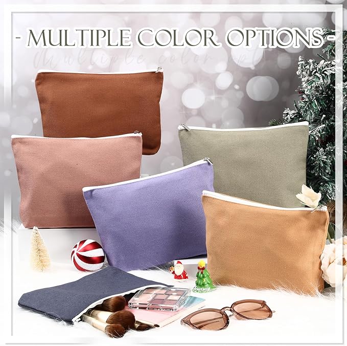 Reginary 10 Pcs Canvas Makeup Bags Bulk for Women Blank DIY Pencil Pouch Travel Toiletry Cosmetics Bags Gift for Christmas Breast Cancer Awareness Thanksgiving Wedding Nurses Teacher(Pastel Color)