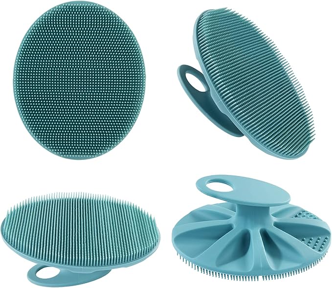 INNERNEED Food-Grade Soft Silicone Body Cleansing Brush Shower Scrubber, Gentle Exfoliating and Massage for All Kinds of Skin (Blue+Dark Green)