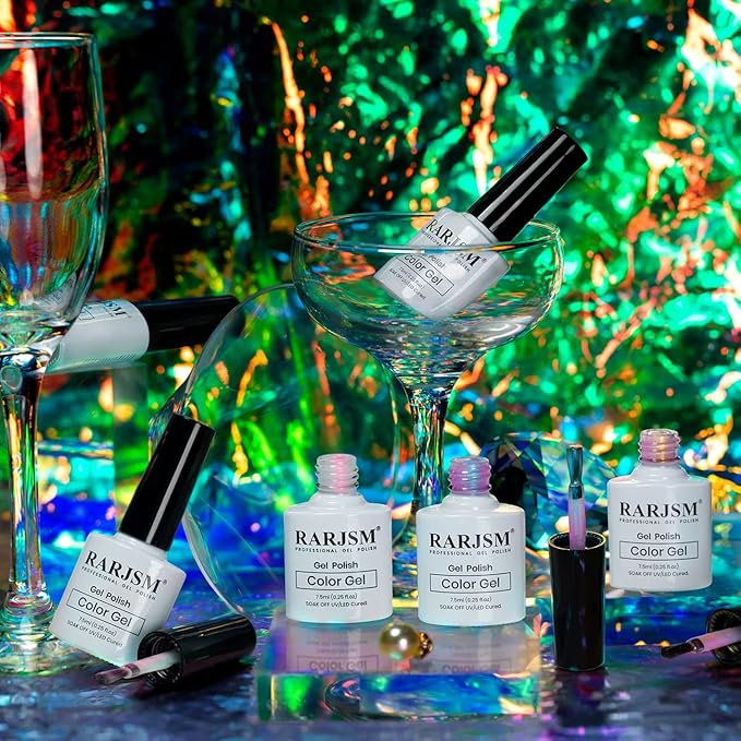 RARJSM Pearl Gel Nail Polish Shell Glitter Pearlescent Shell Gel Polish Set 6 Colors Pink White Green Purple Shimmer Mermaid Swirl Thread Effect Soak Off Curing Requires DIY Manicure Use