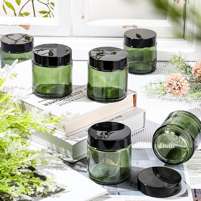 Norme 24 Pcs 4 oz Glass Jars with Lids Leakproof Round Airtight Empty Cosmetic Jars with Inner Liners Lid for Storing Lotions Powder Ointments Candle Making Tins (Olive Green)